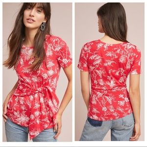 Maeve Sherbrooke Tie-Waist Top Red Floral